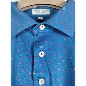 Peter Millar Summer Comfort Polo Shirt Mens XL Blue Pink Fish Donut Print